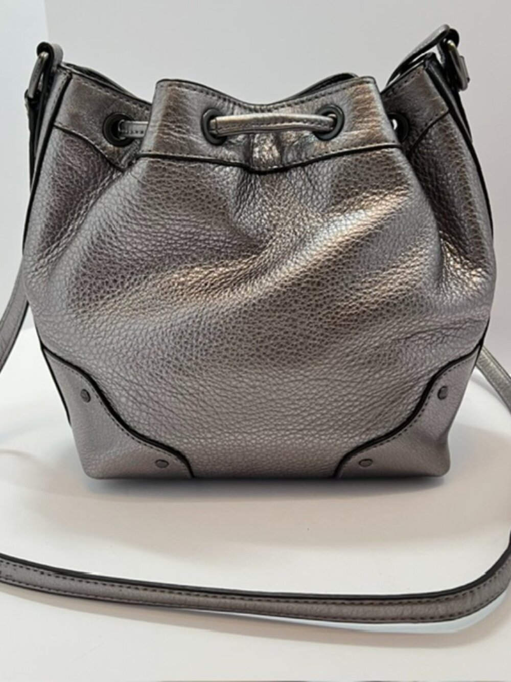 Coach Antique Nickel/Silver Baby Mickie Leather Drawstring Bag F35363 EUC - Picture 6 of 13